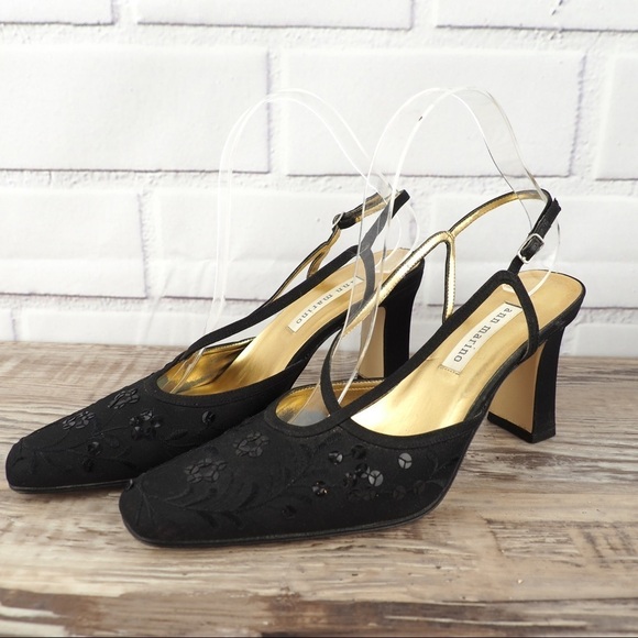 Ann Marino sz 8 black satin sequin evening shoes - Picture 2 of 8